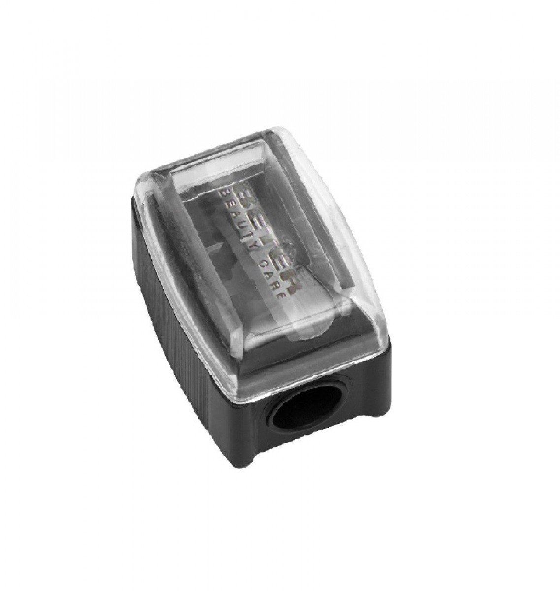 Cosmetic pencil sharpener with catch
