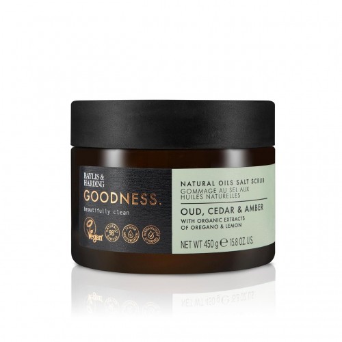 Baylis & Harding Goodness Oud, Cedar & Amber Natural Oils Salt, Apricot and Olive Stones Scrub 450g