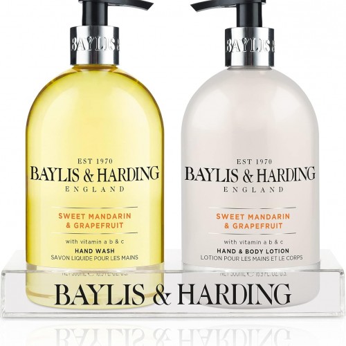 Baylis & Harding Sweet Mandarin & Grapefruit 2 Bottle Set in a Clear Acrylic Rack